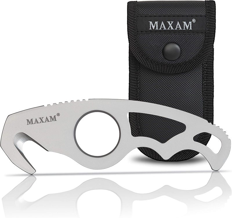 Maxam Gut Hook & Sheath - Hunting Knife for Gutting & Skinning Deer, Elk, Hogs, Cutting Fishing Lines, Lift Hot Grates - Stainless Steel Blade with Pouch - Outdoor Survival Gear for Hunters - 5-inch - Image 1